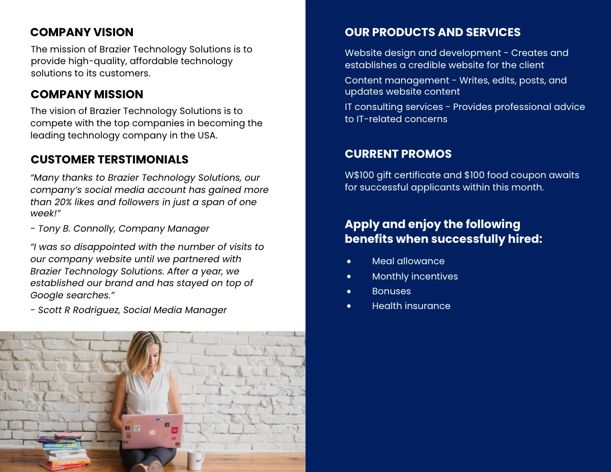 Free Work From Home Hiring Bi-Fold Brochure Template to Edit Online