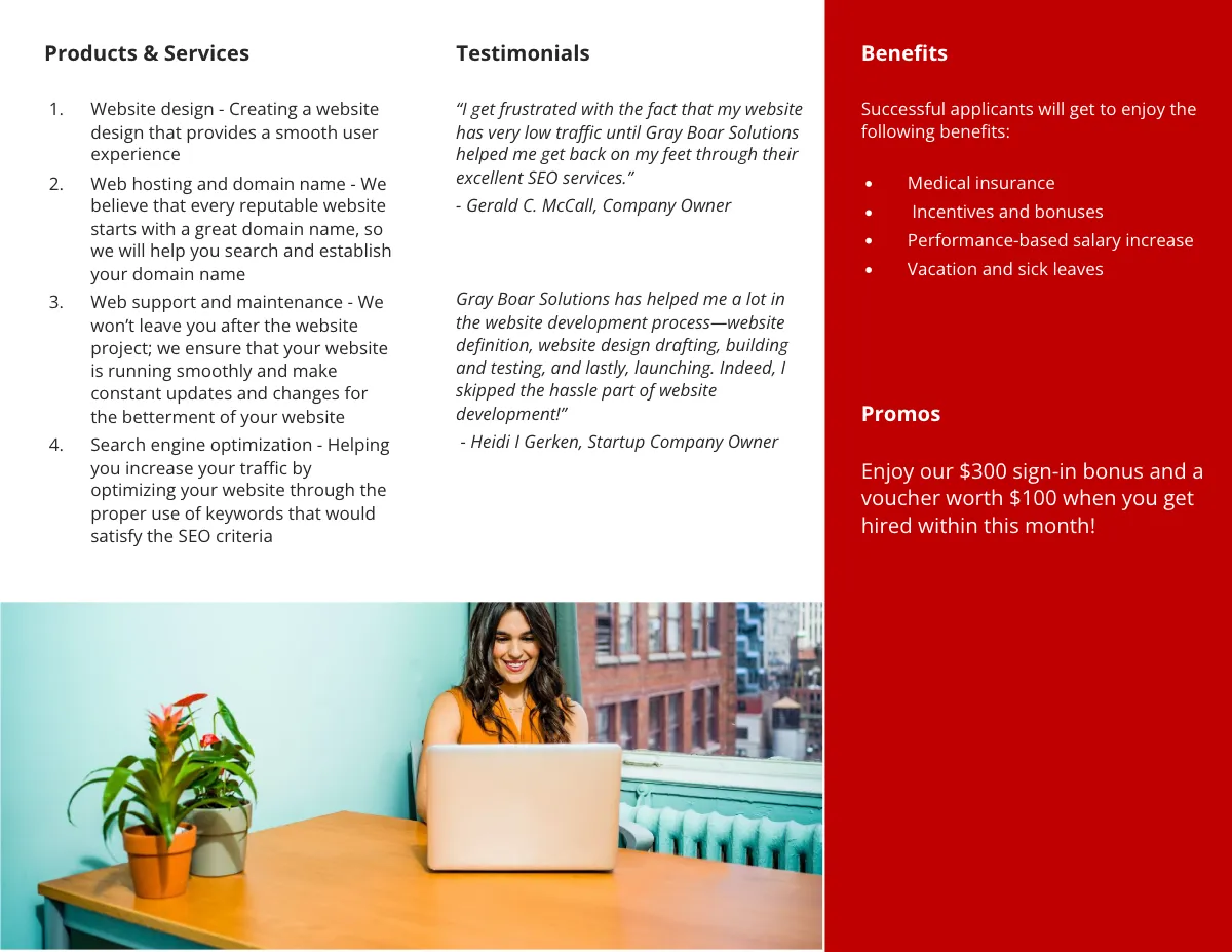 Free Work From Home Hiring Tri-Fold Brochure Template to Edit Online