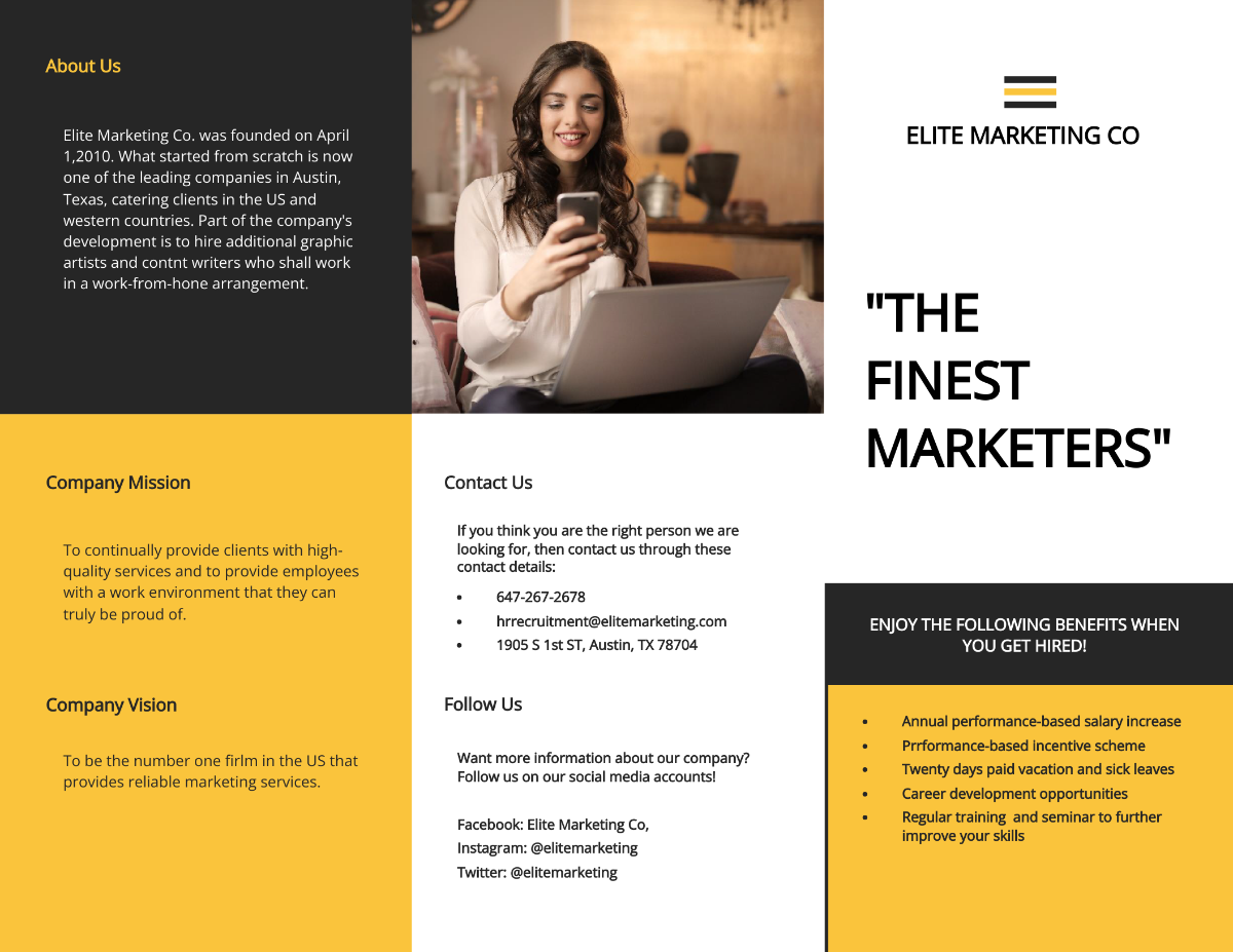 Free Work From Home Tri-Fold Job Brochure Template