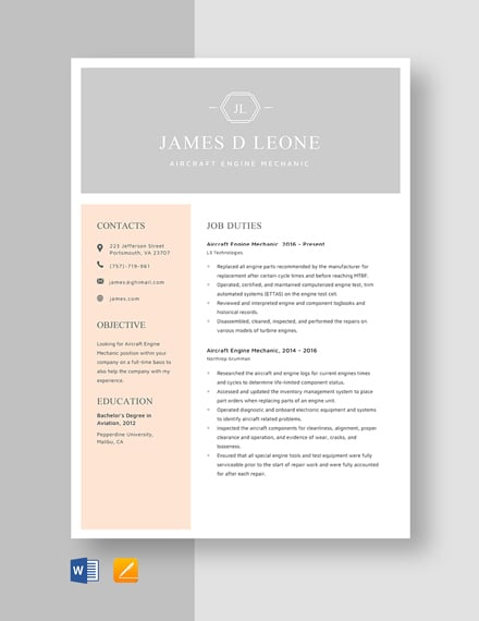 Aircraft Maintenance Technician Resume Template Word