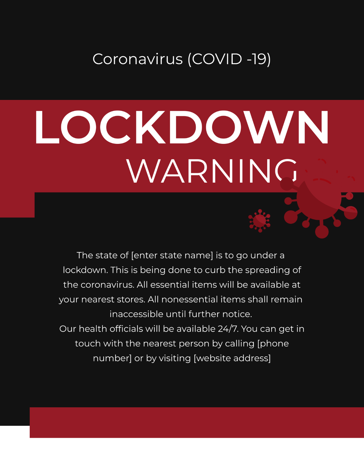 Coronavirus COVID-19 Lockdown Warning Flyer Template