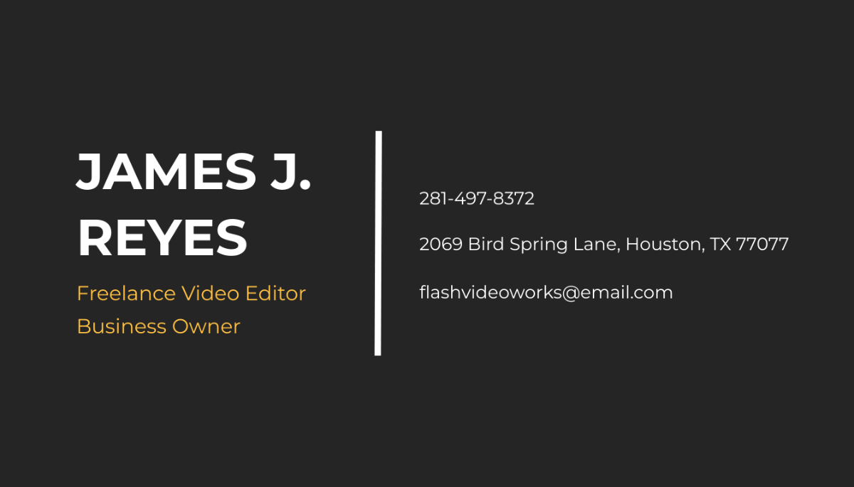 Freelance Video Editor Business Card