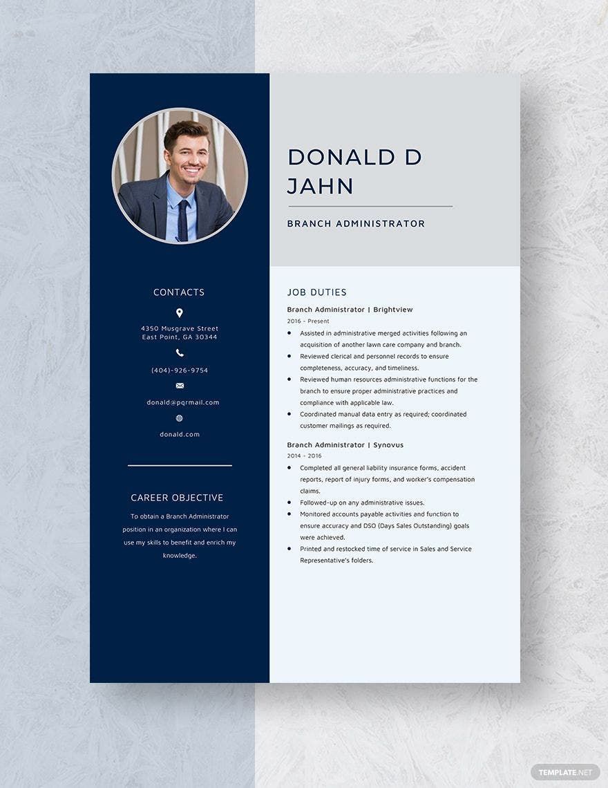 Branch Administrator Resume Template