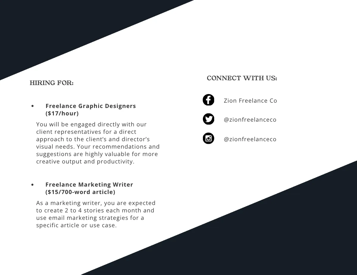 Free Bi-Fold Freelance Job Brochure Template to Edit Online