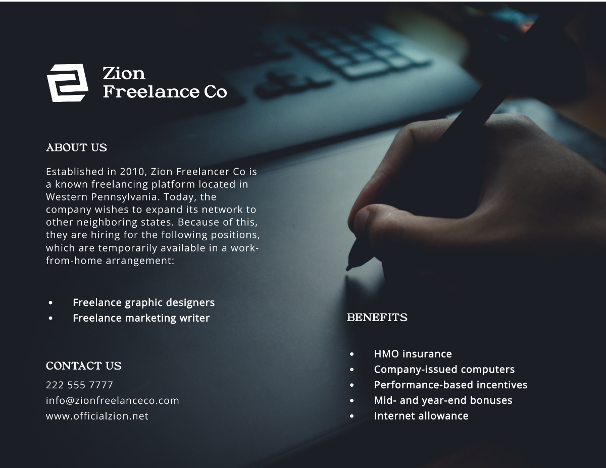 Bi-Fold Freelance Job Brochure
