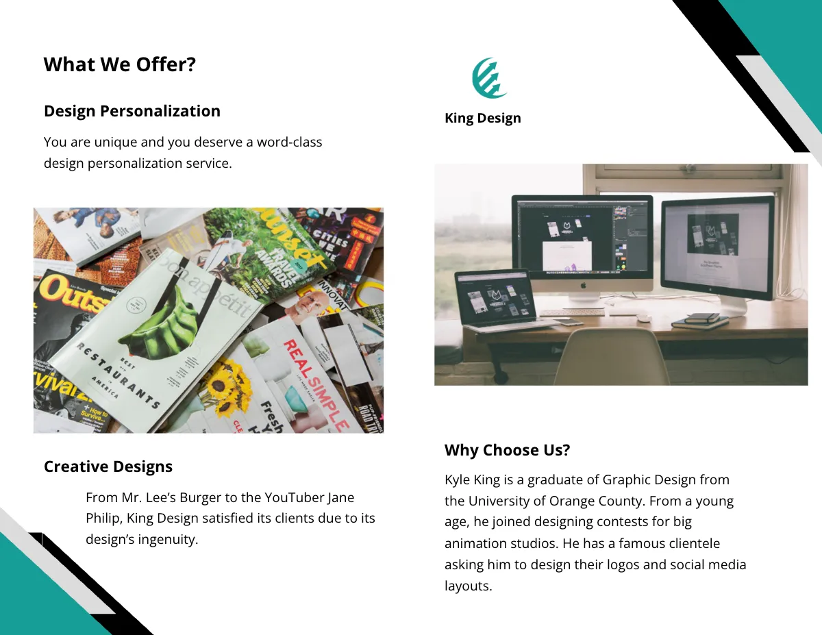 Free Bi-Fold Freelance Designer Brochure Template to Edit Online