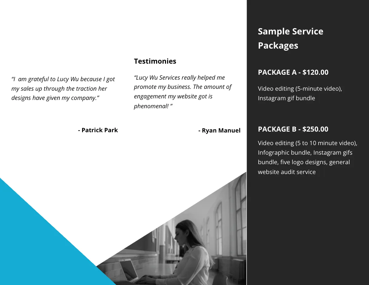 Free Simple Tri-Fold Freelancer Brochure Template to Edit Online