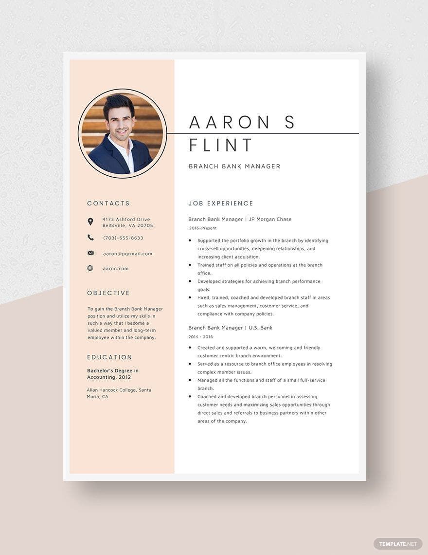 Branch Bank Manager Resume Template