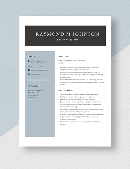 Brand Assistant Resume Template