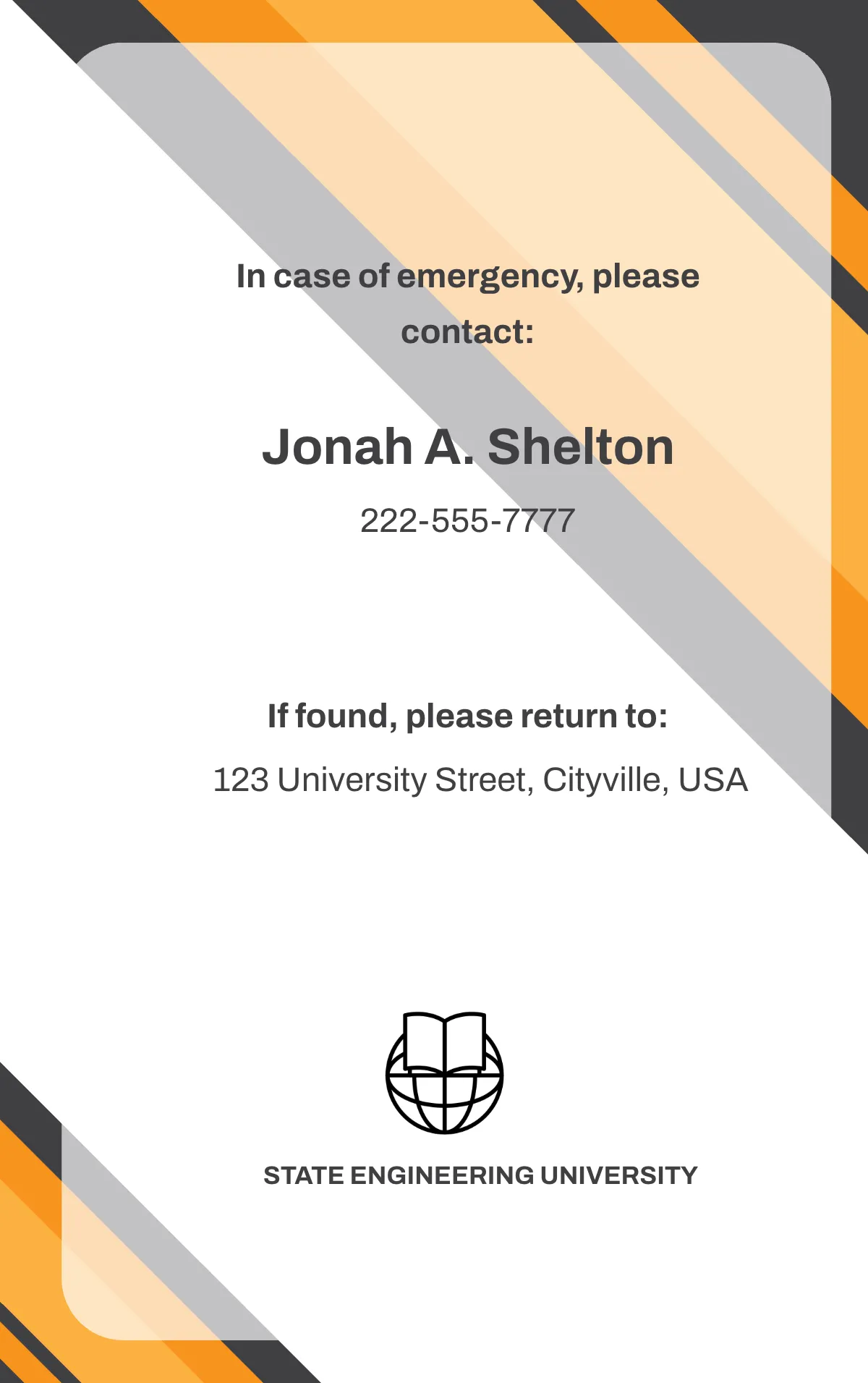 Free Engineering University ID Card Template to Edit Online