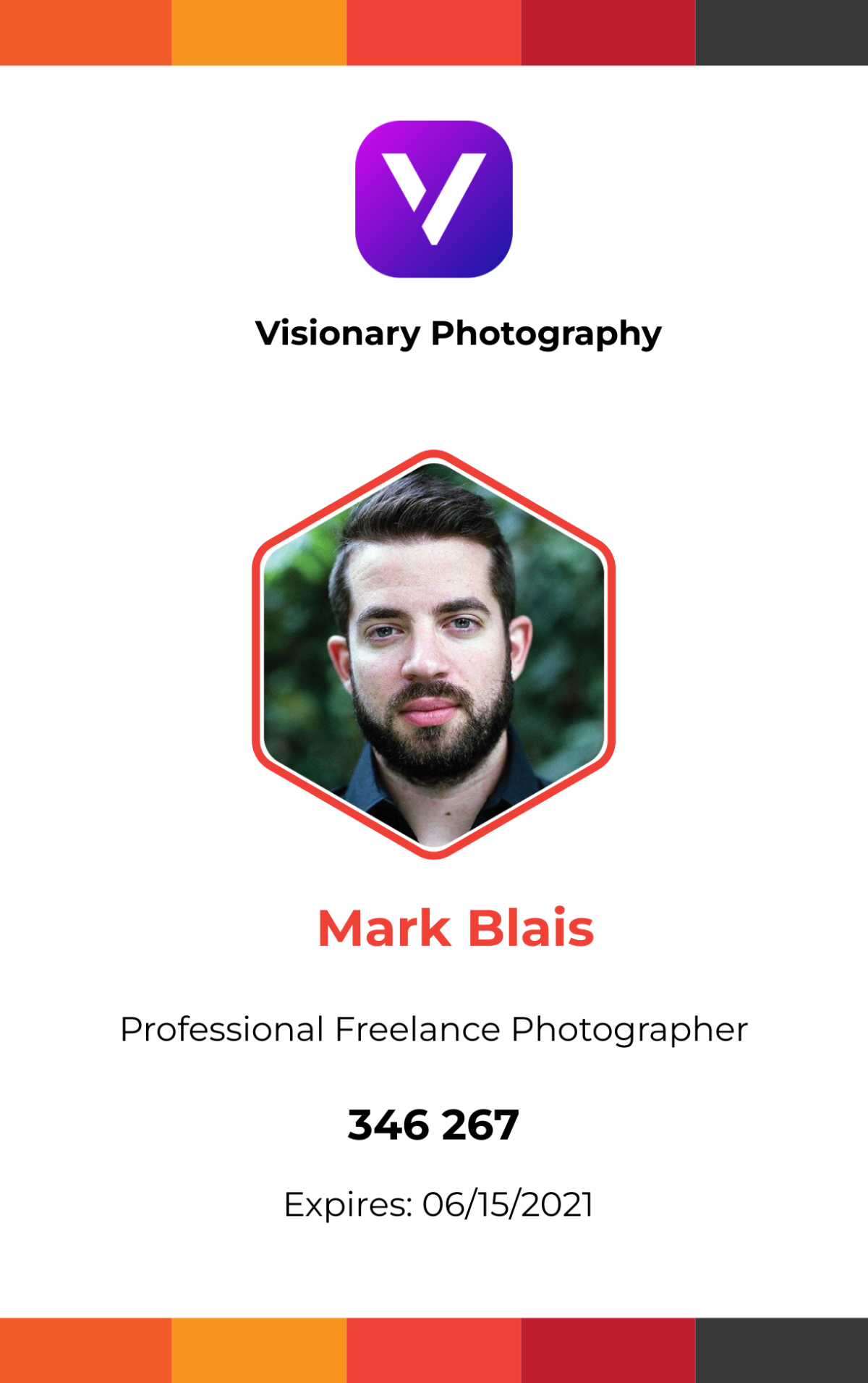Professional Freelance Photographer ID Card