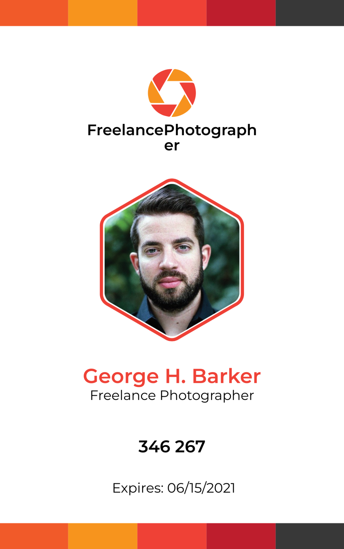 Professional Freelance Photographer ID Card Template