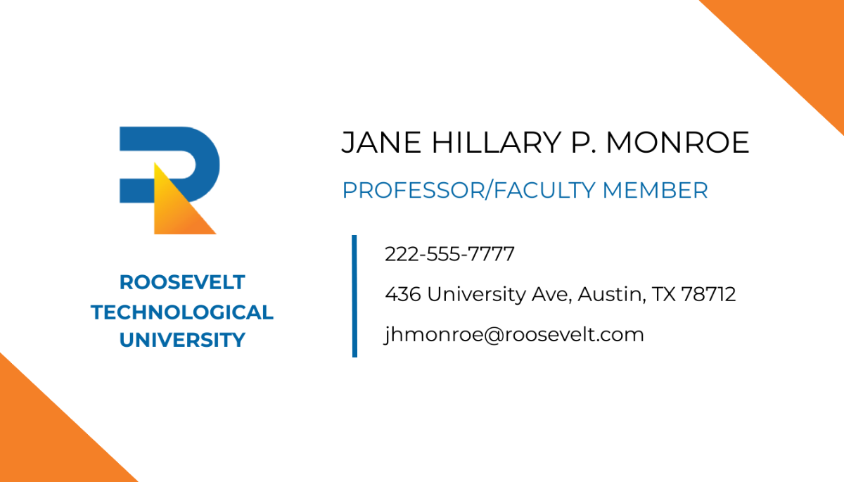 Free University Faculty Business Card Template