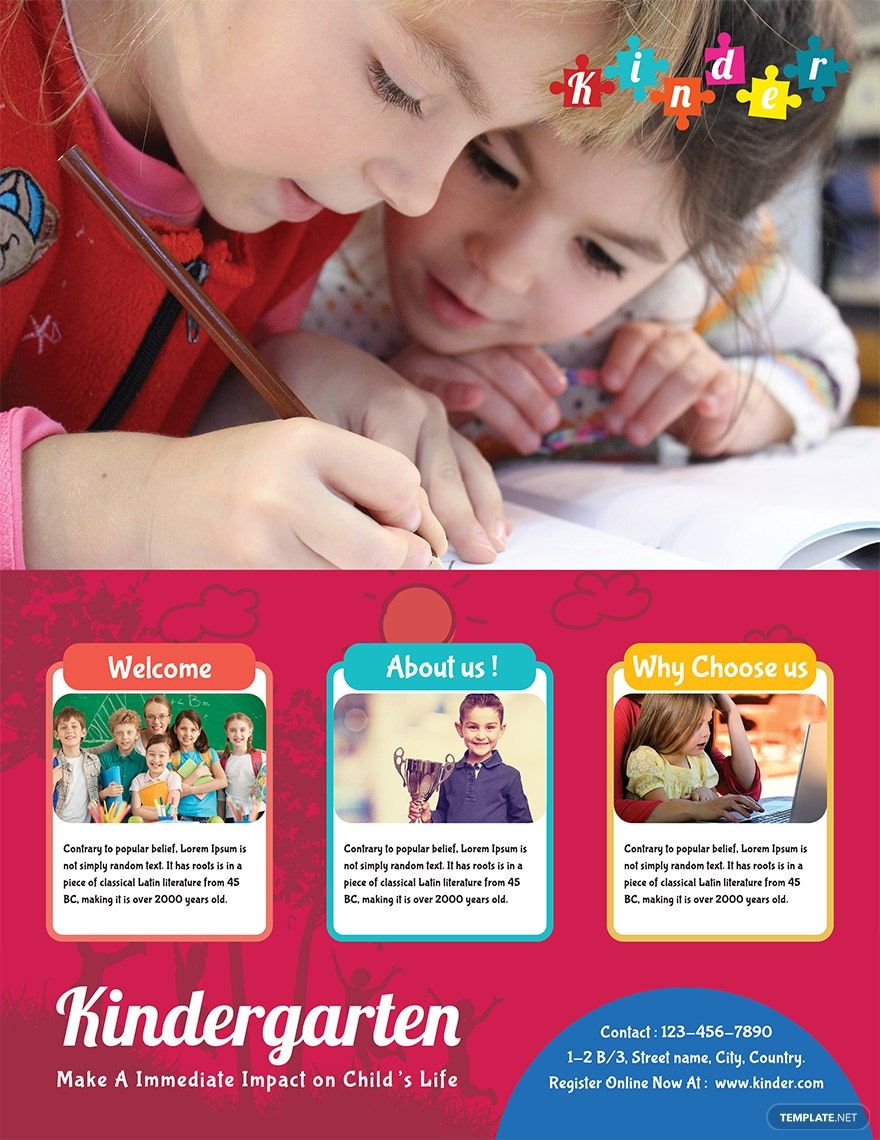 Kindergarten Flyer Template in Word, Google Docs, Illustrator, PSD, Apple Pages, Publisher