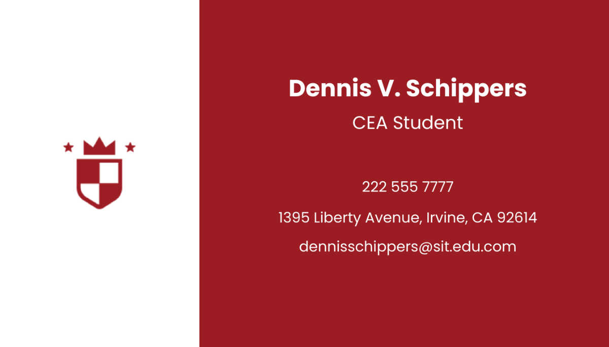 Free University Student Business Card Template