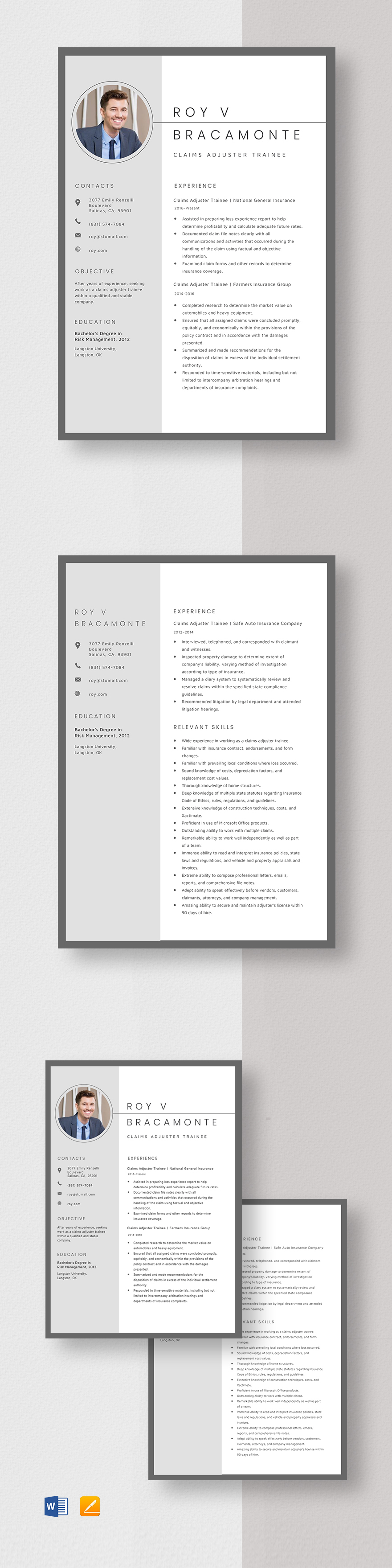 Free Claims Adjuster Trainee Resume Template Word Apple Pages   Claims Adjuster Trainee Resume Template 1 