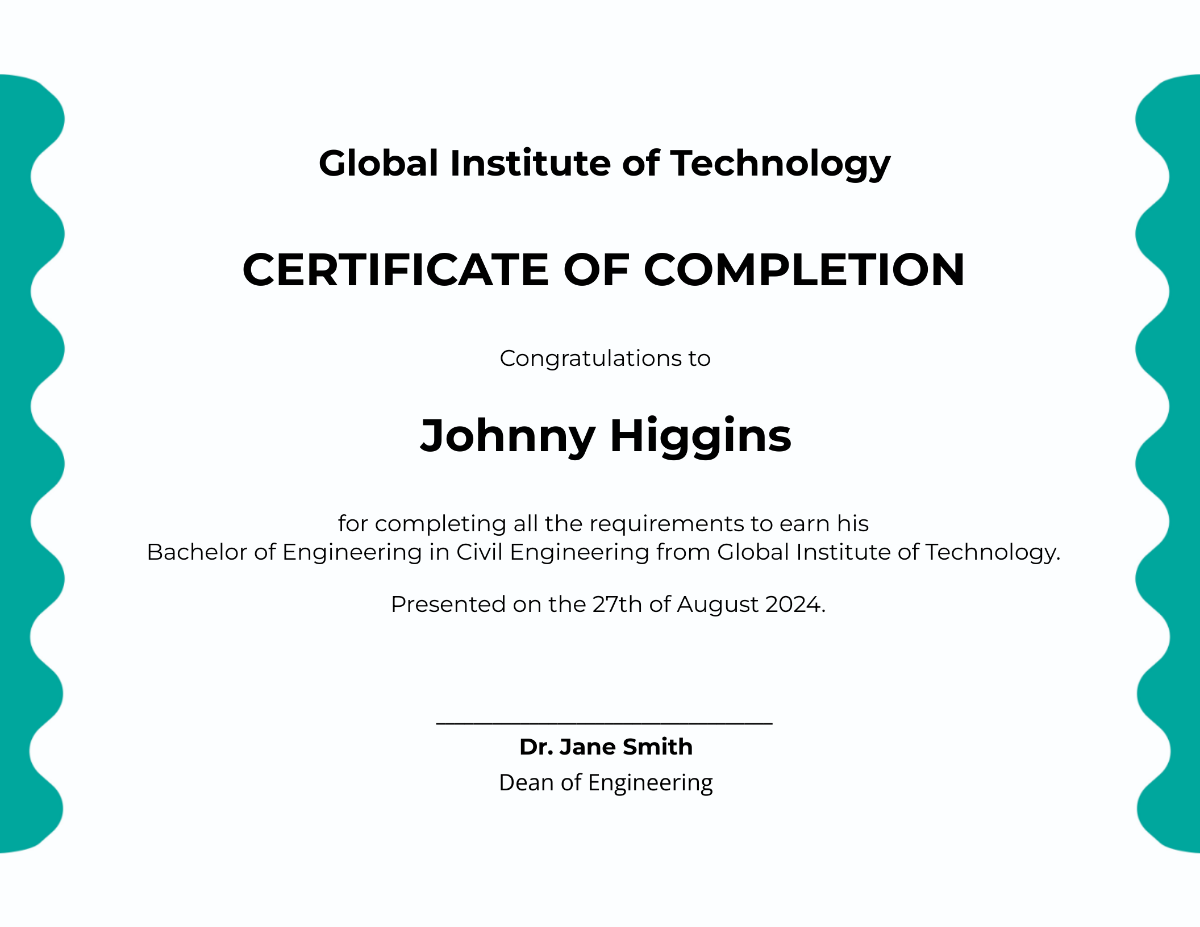 University Course Completion Certificate