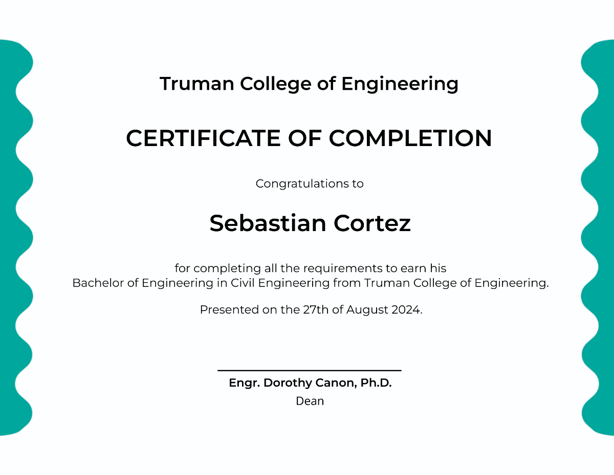 University Course Completion Certificate Template