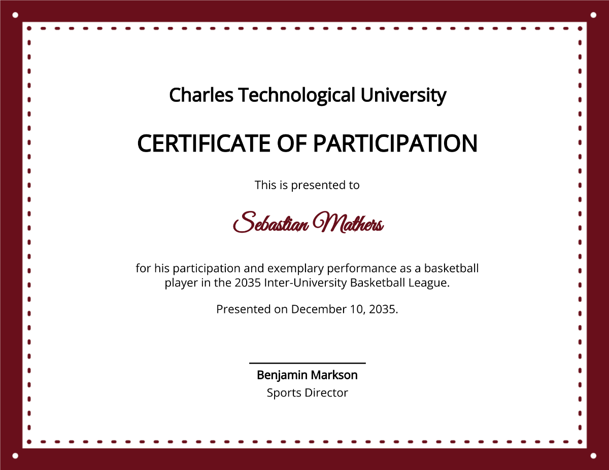 University Sports Certificate Template