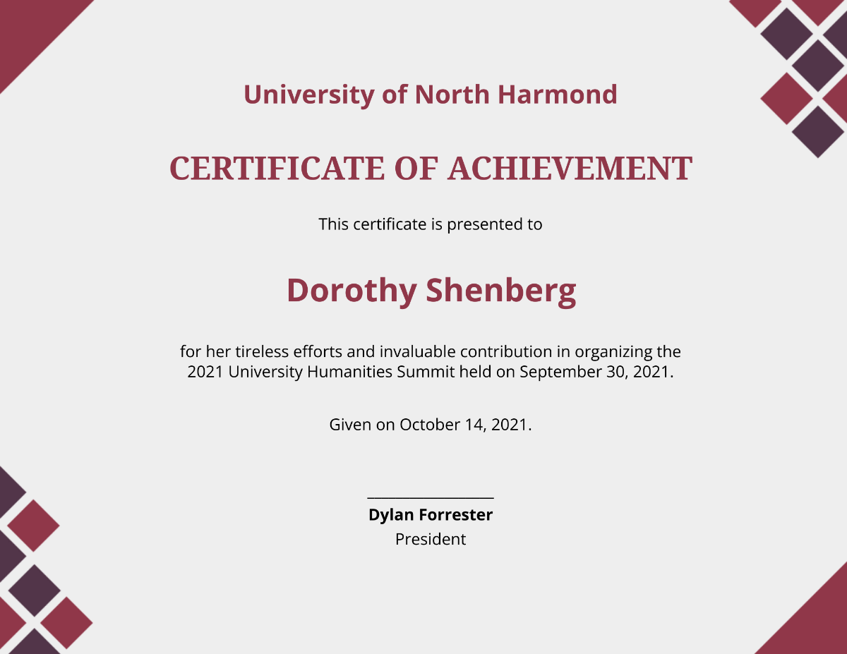 Sample University Certificate
