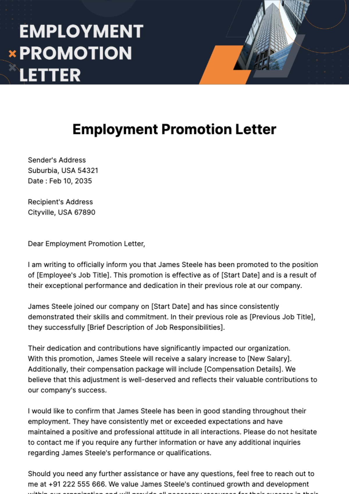 Free Employment Promotion Letter Template