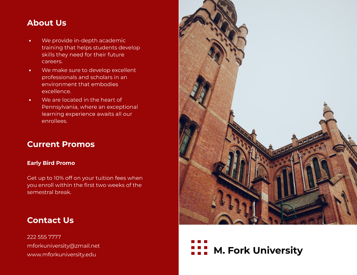 Elegant Bi-Fold University Brochure Template - Edit Online & Download