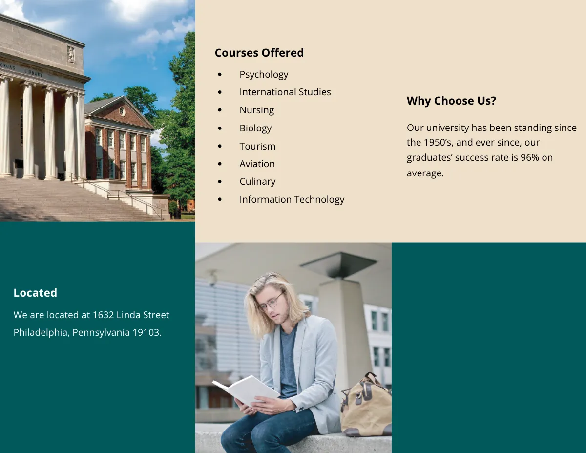 Free Simple Tri-Fold University Brochure Template to Edit Online