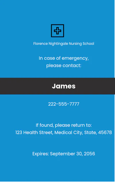 Free Nursing School ID Card Template to Edit Online