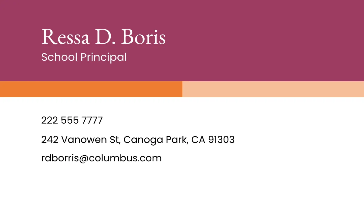 Free School Principal Business Card Template to Edit Online