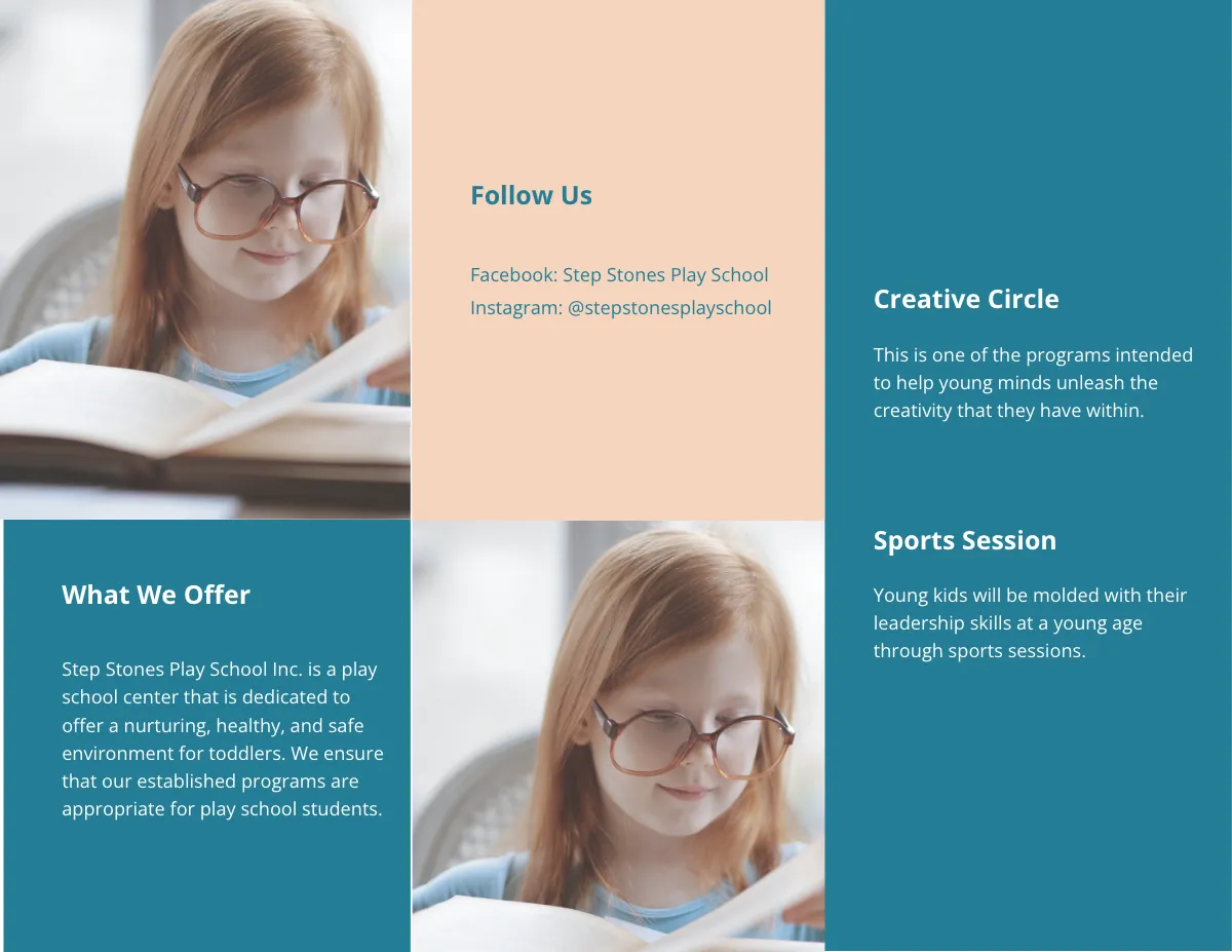 Free Tri-Fold Play School Brochure Template to Edit Online