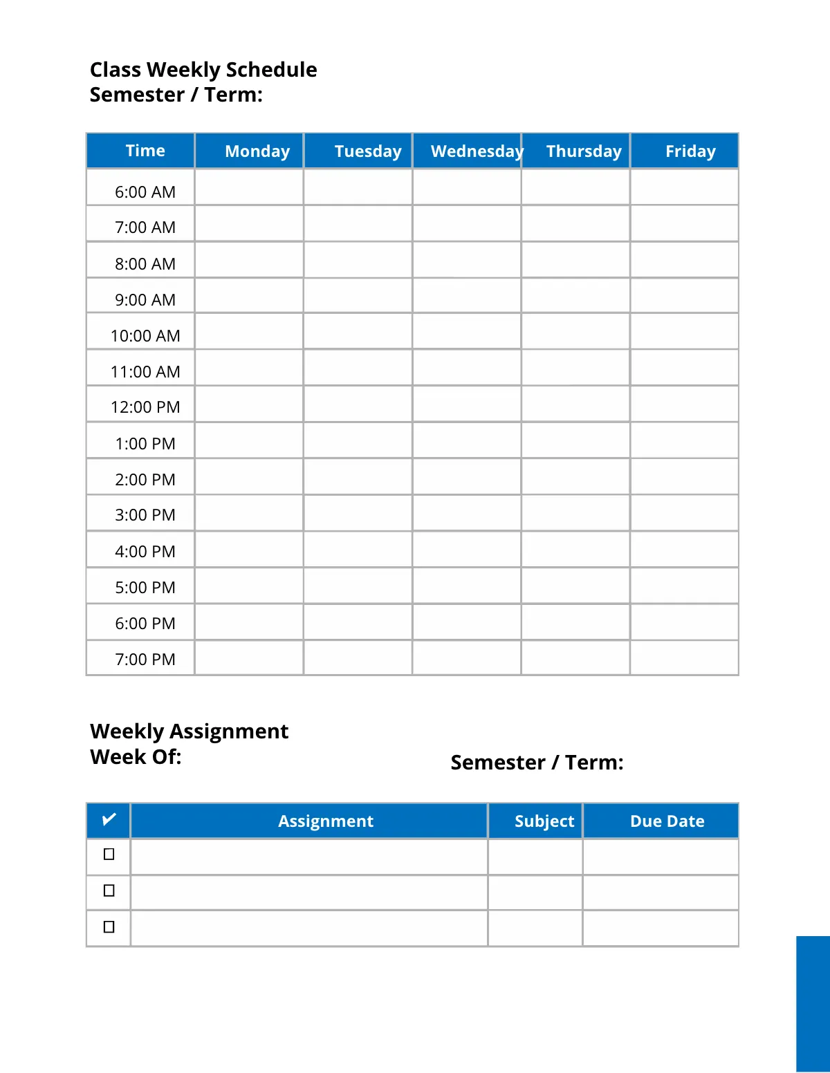 Free School Weekly Planner Template to Edit Online