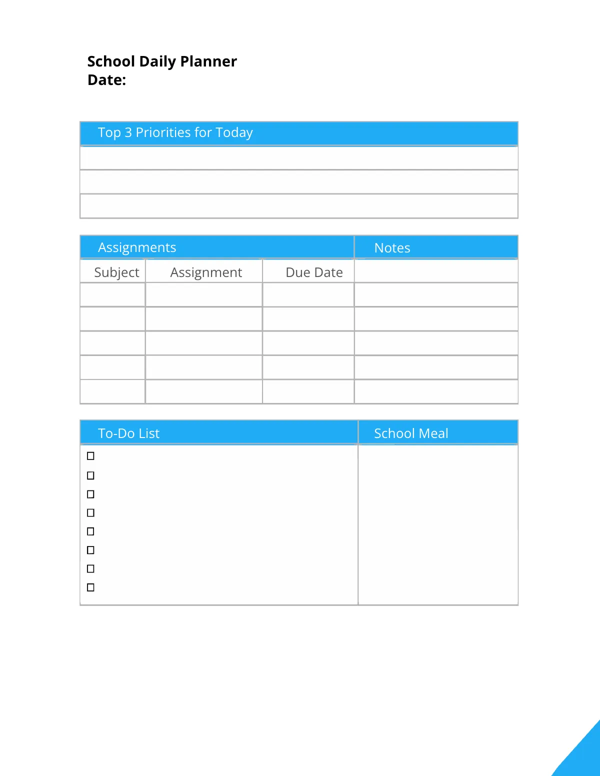 Free Middle School Planner Template to Edit Online