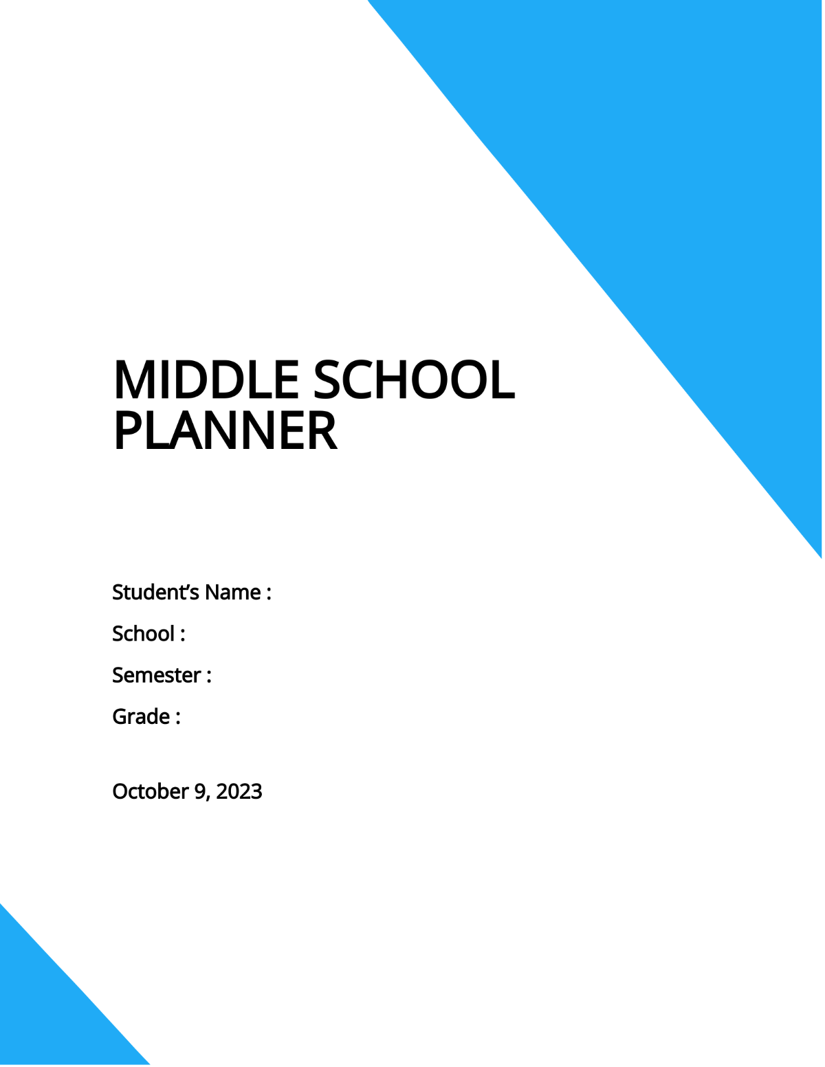 Middle School Planner Template