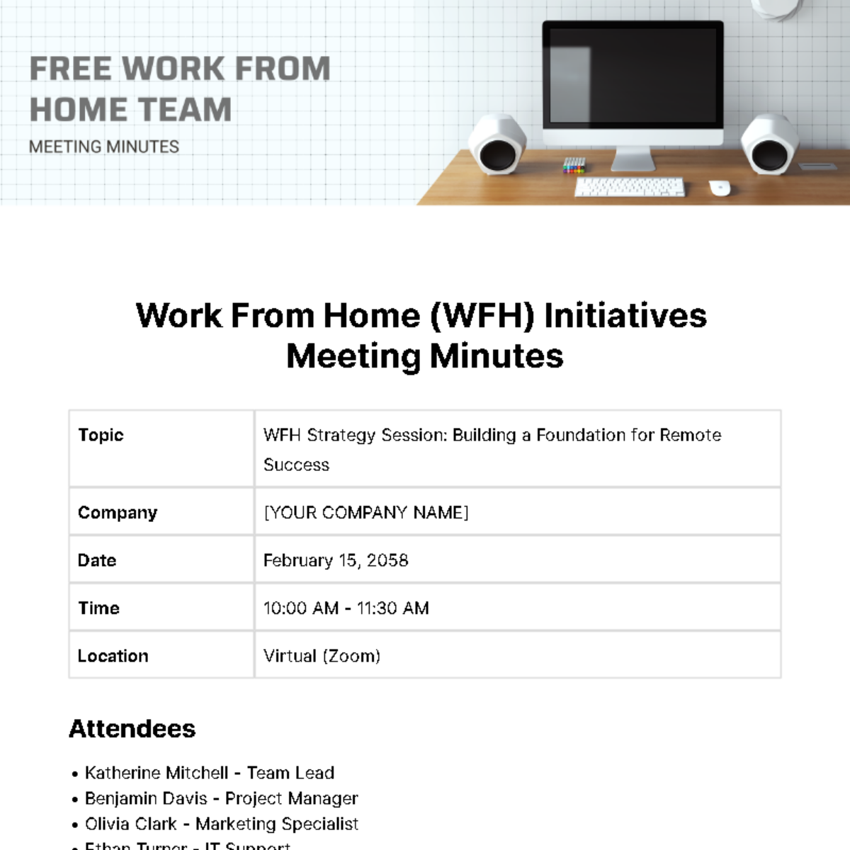 Work From Home Team Meeting Minutes Template - Edit Online & Download