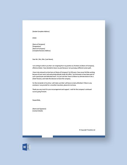 FREE Football Coach Resignation Letter Template - Word