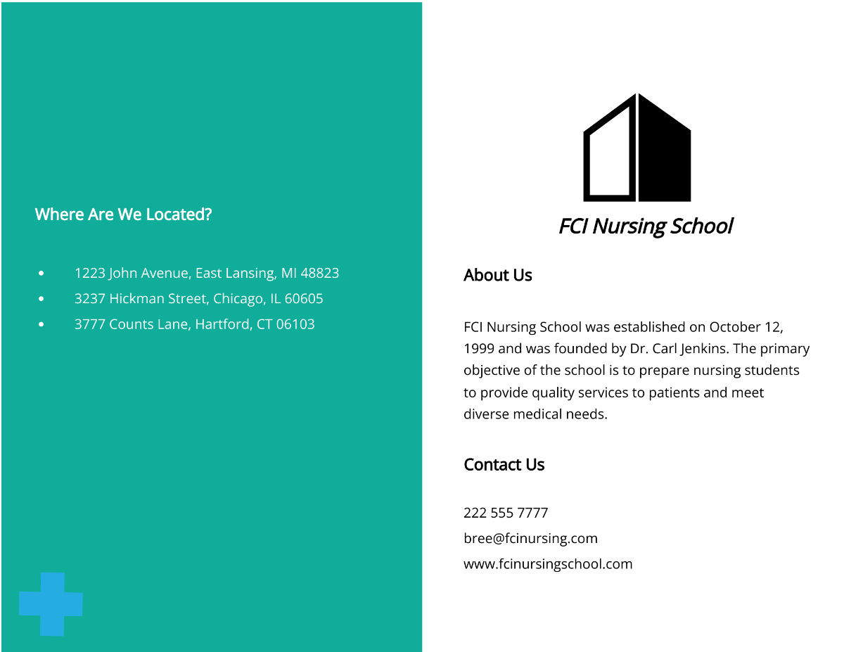 Bifold Nursing School Brochure Template