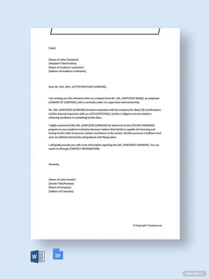 College Reference Letter From Employer Template