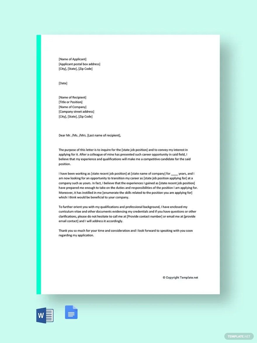 Cover Letter Transition to New Career Template