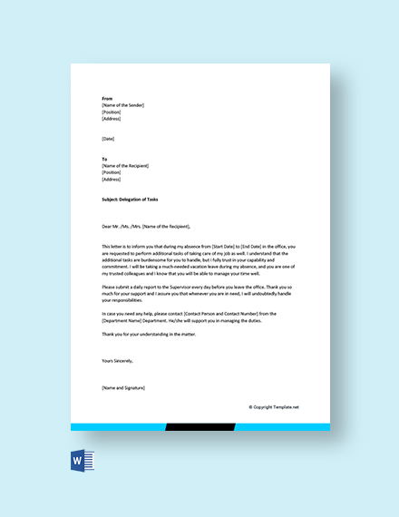 FREE Authority Delegation Letter Template - Word