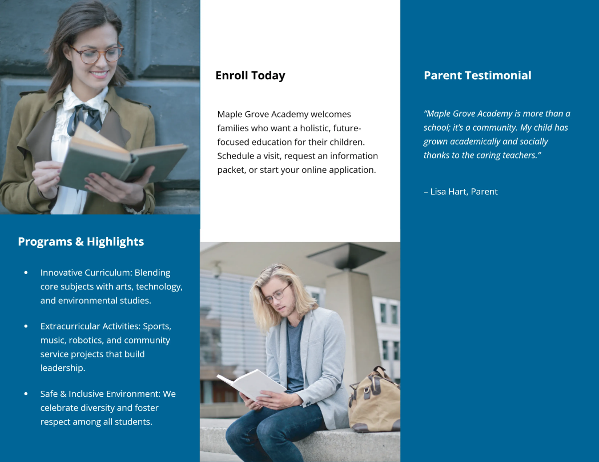 Free Simple Tri-fold School Brochure Template to Edit Online