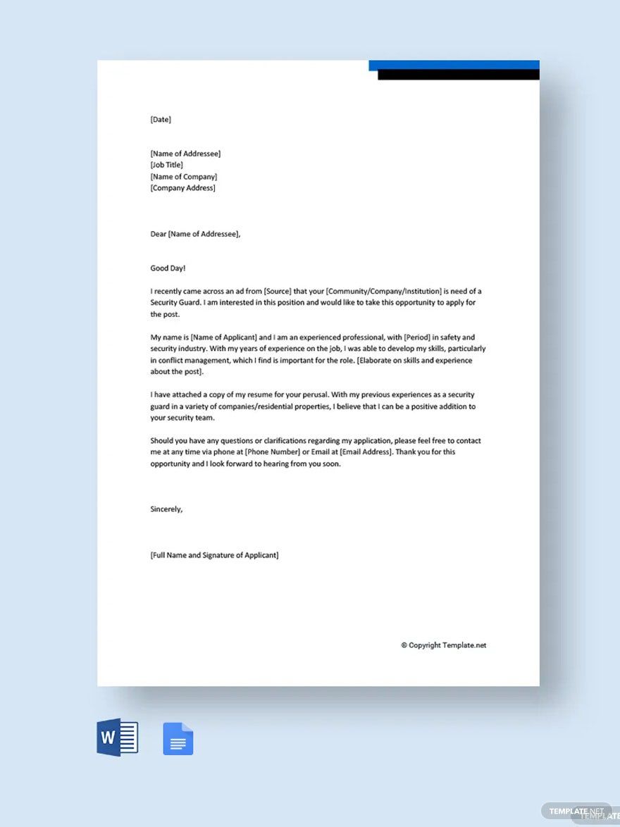 generic cover letter for security guard