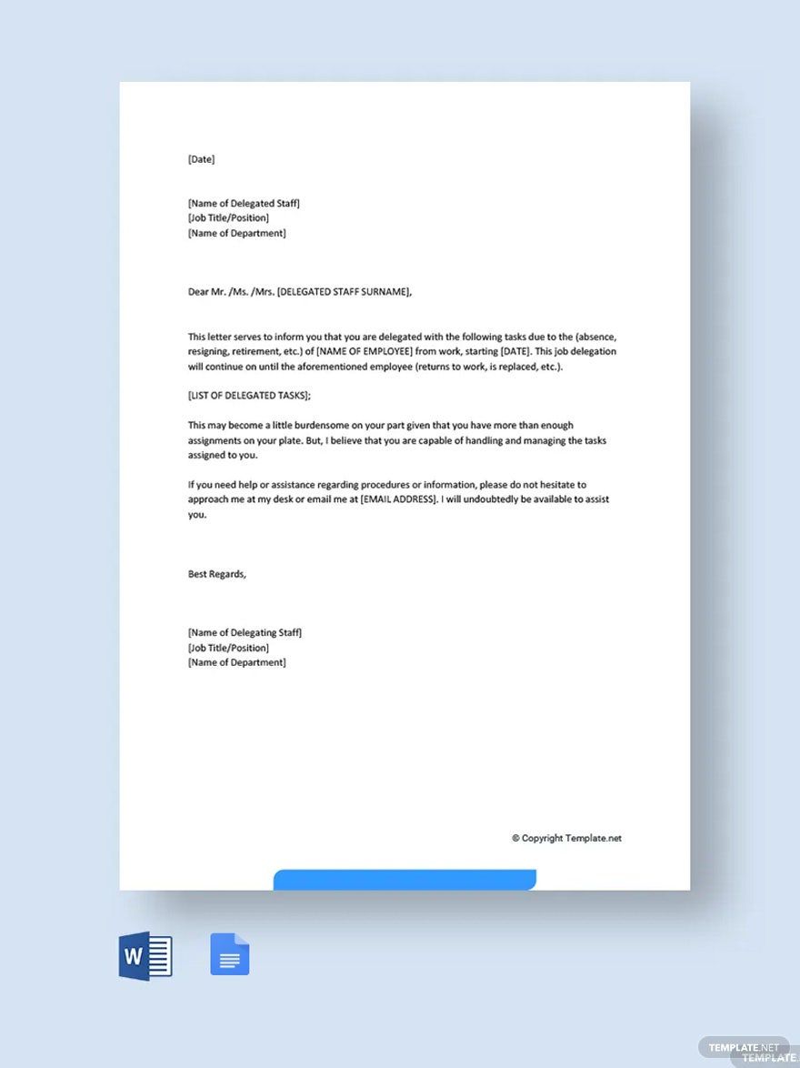 Job Delegation Letter Template in Word, Google Docs, PDF, Apple Pages
