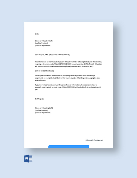 FREE Authority Delegation Letter Template - Word