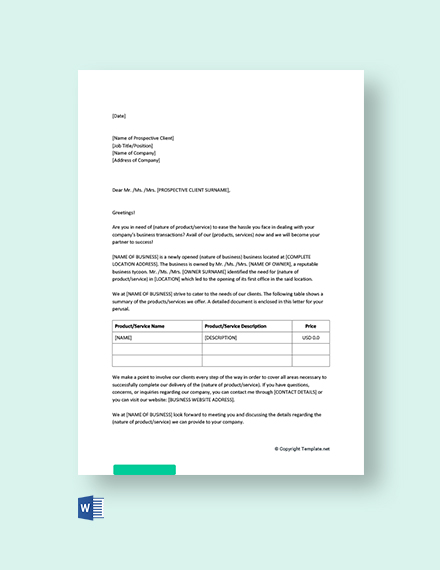 FREE Business Welcome Letter for New Client Template - Word