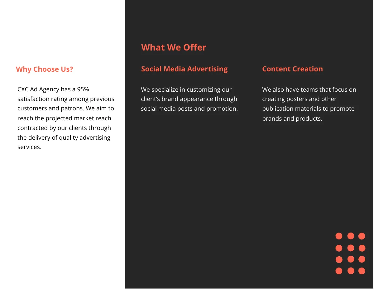 Free Tri-fold Creative Advertising Agency Brochure Template to Edit Online