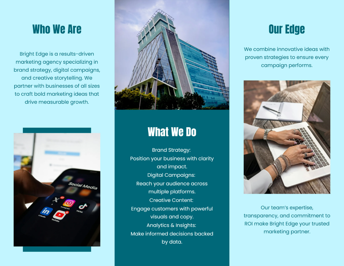 Free Tri-fold Marketing Agency Brochure Template to Edit Online