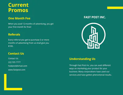 Free Bifold Advertising company brochure Template to Edit Online