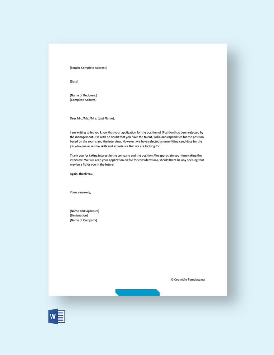 Rejection Letter Templates - 49+ Docs, Free Downloads | Template.net