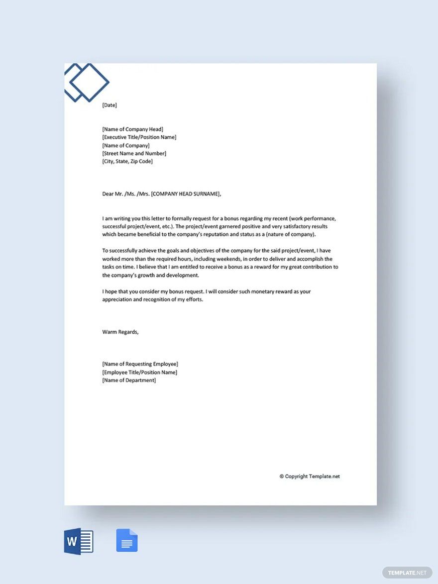 Request Letter to Company for Bonus