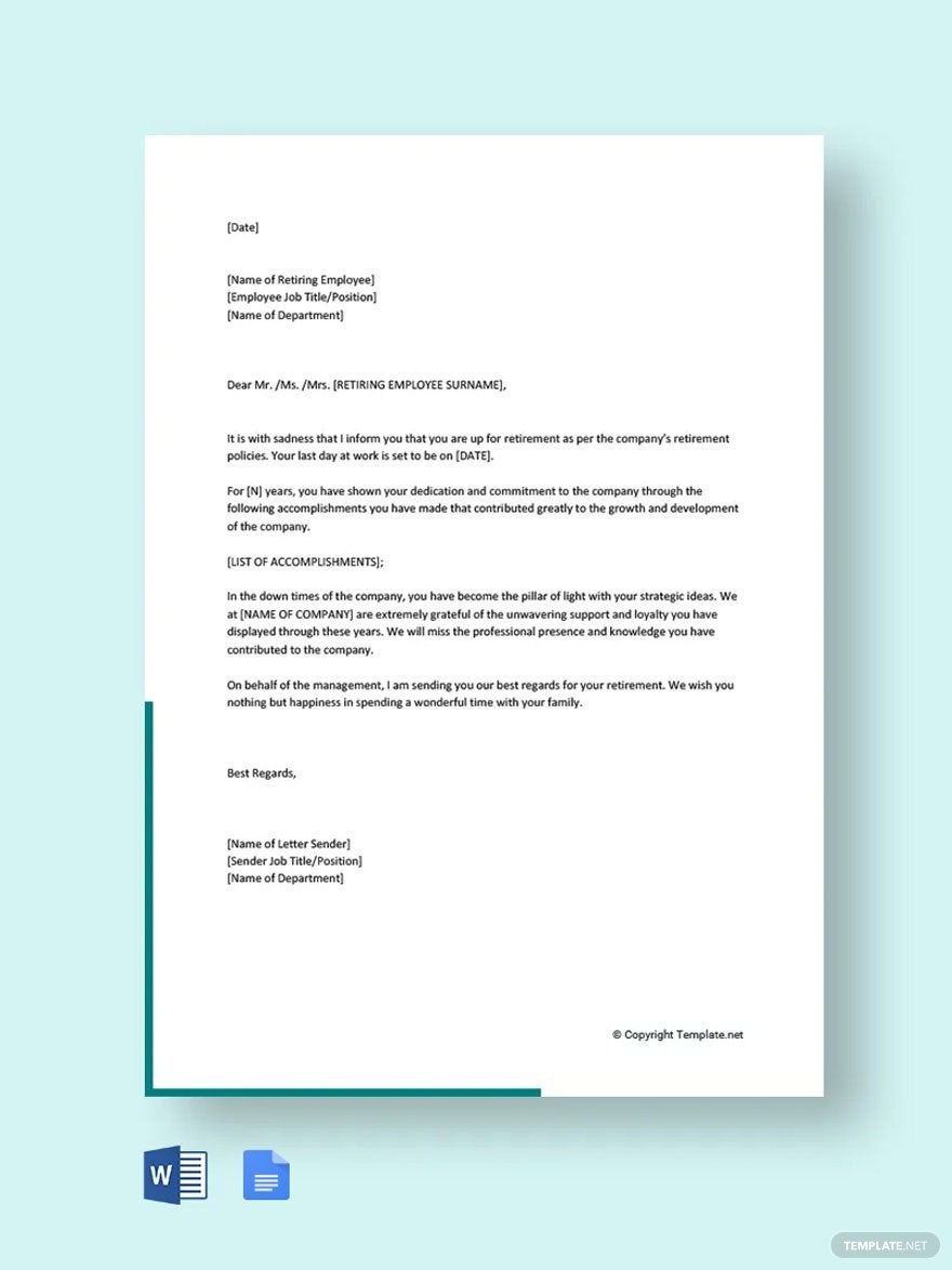 Retirement Letter to Employee From Employer Template